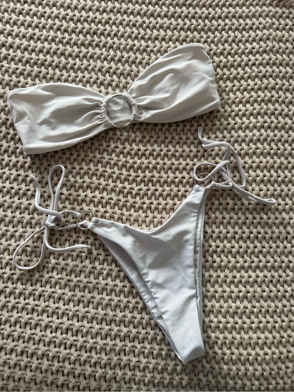 White Ring-Front Bandeau Bikini Set
